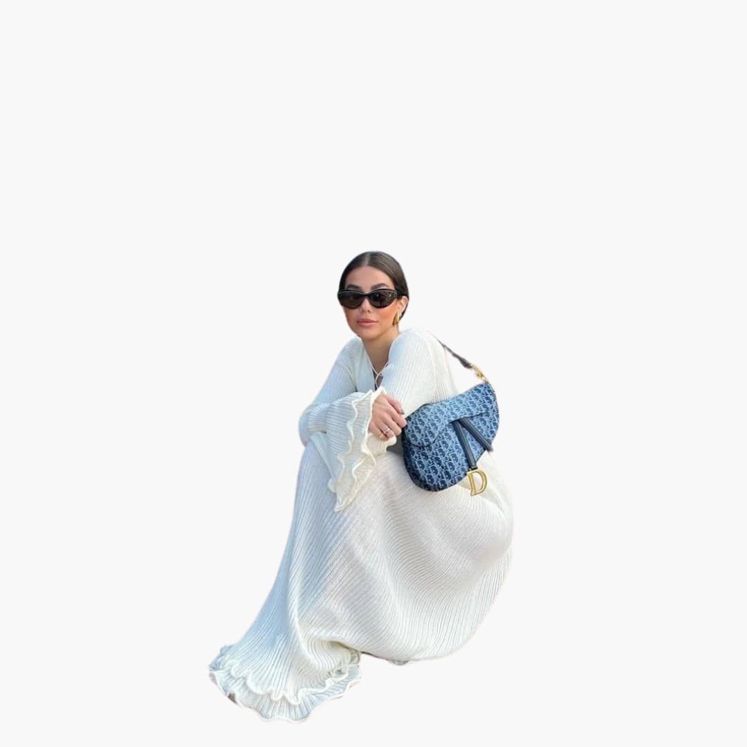 Women's Ribbed Knit Maxi Dress With Open Back And Trumpet Sleeves-Jivoca