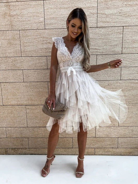 Women's Sleeveless Cocktail Mini Dress With Ruffle Hem-Jivoca