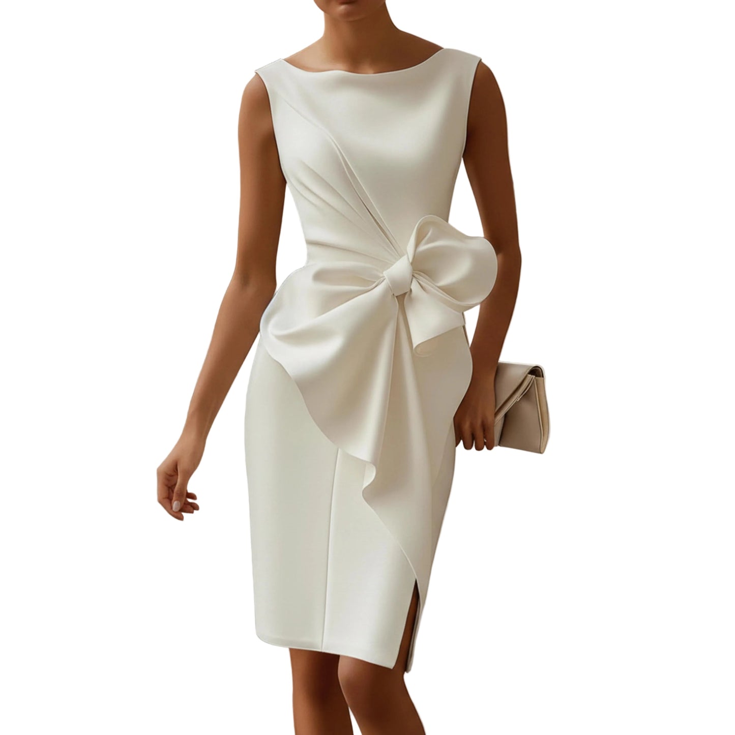 Women's Sleeveless Midi Dress With Waist Bow-Jivoca