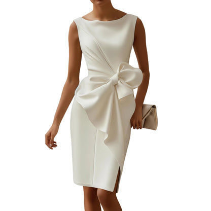 Women's Sleeveless Midi Dress With Waist Bow-Jivoca