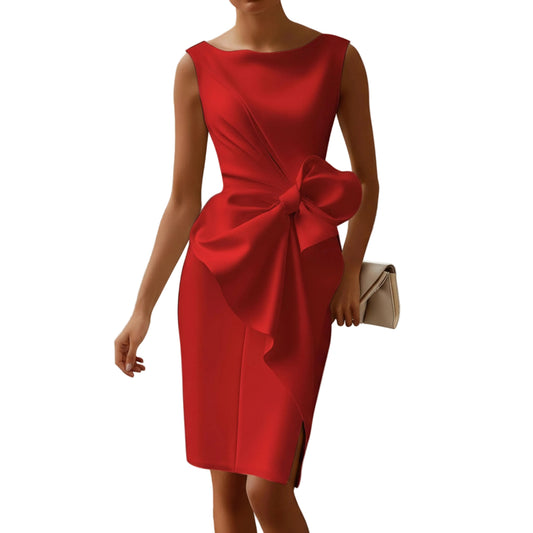 Women's Sleeveless Midi Dress With Waist Bow-Jivoca