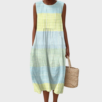 Women's Sleeveless Plaid Tiered Midi Dress-Jivoca