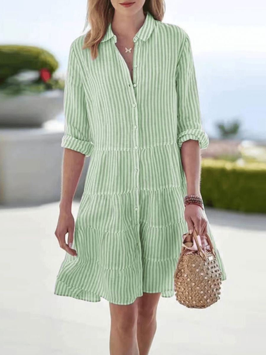 Women's Striped A-Line Summer Dress-Jivoca