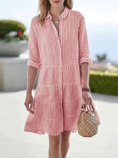 Women's Striped A-Line Summer Dress-Jivoca