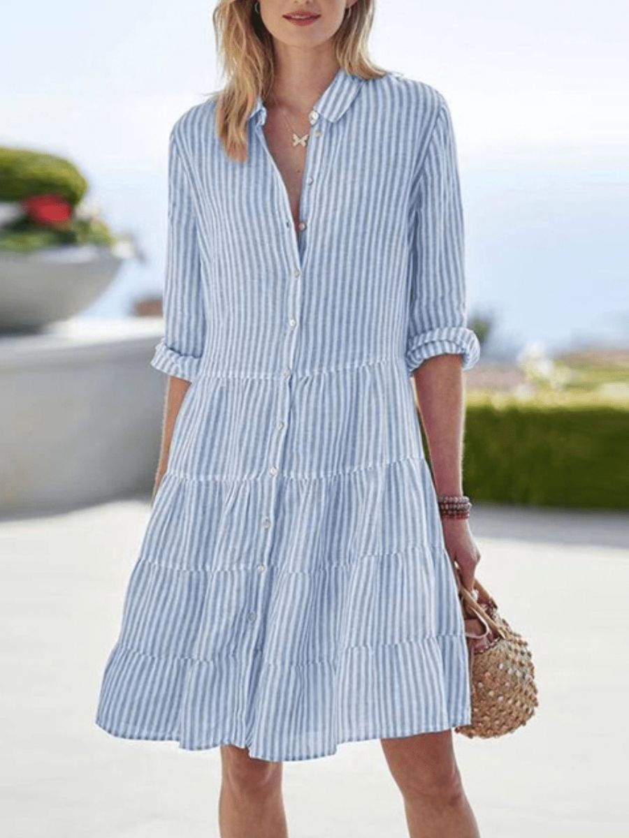 Women's Striped A-Line Summer Dress-Jivoca