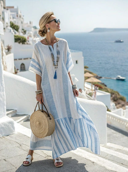 Women's Striped Long Kaftan Dress-Jivoca