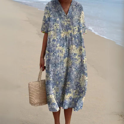 Women's Summer Multicolour V-Neck Dress-Jivoca