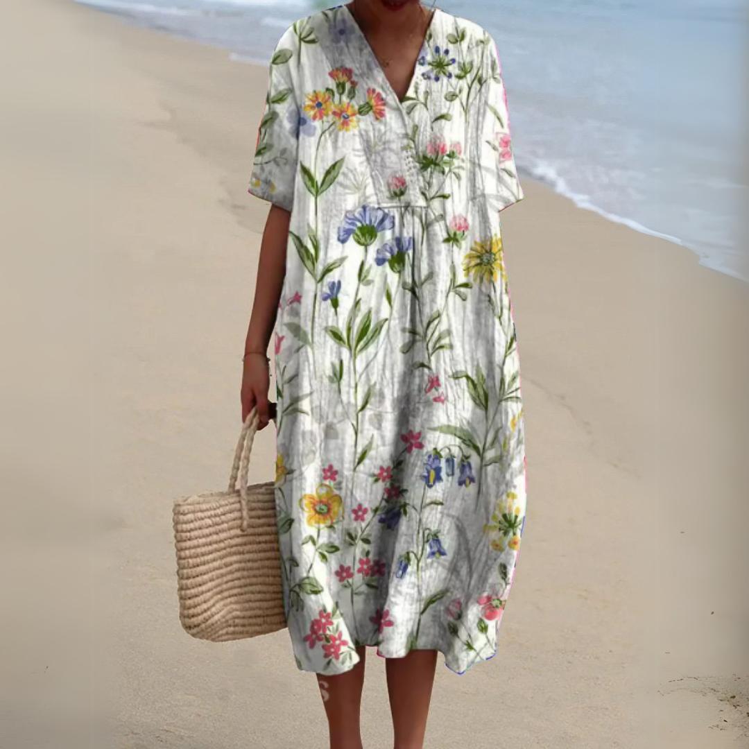 Women's Summer Multicolour V-Neck Dress-Jivoca