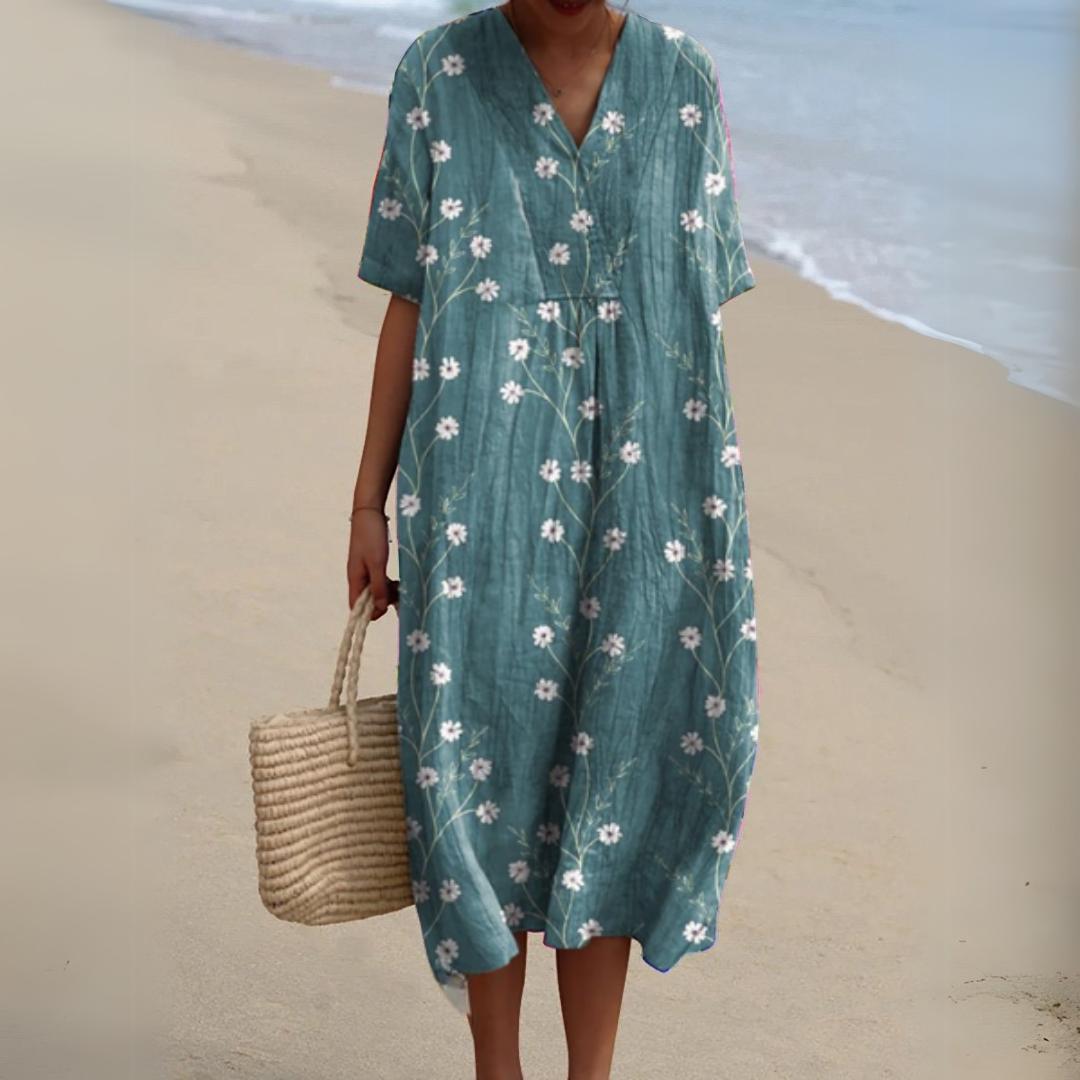 Women's Summer Multicolour V-Neck Dress-Jivoca