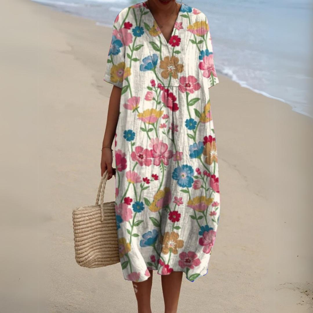 Women's Summer Multicolour V-Neck Dress-Jivoca