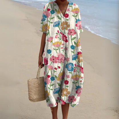 Women's Summer Multicolour V-Neck Dress-Jivoca
