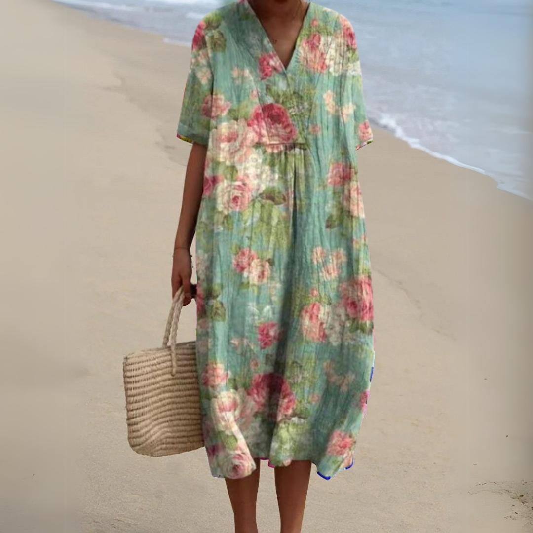 Women's Summer Multicolour V-Neck Dress-Jivoca