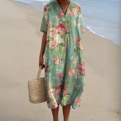 Women's Summer Multicolour V-Neck Dress-Jivoca