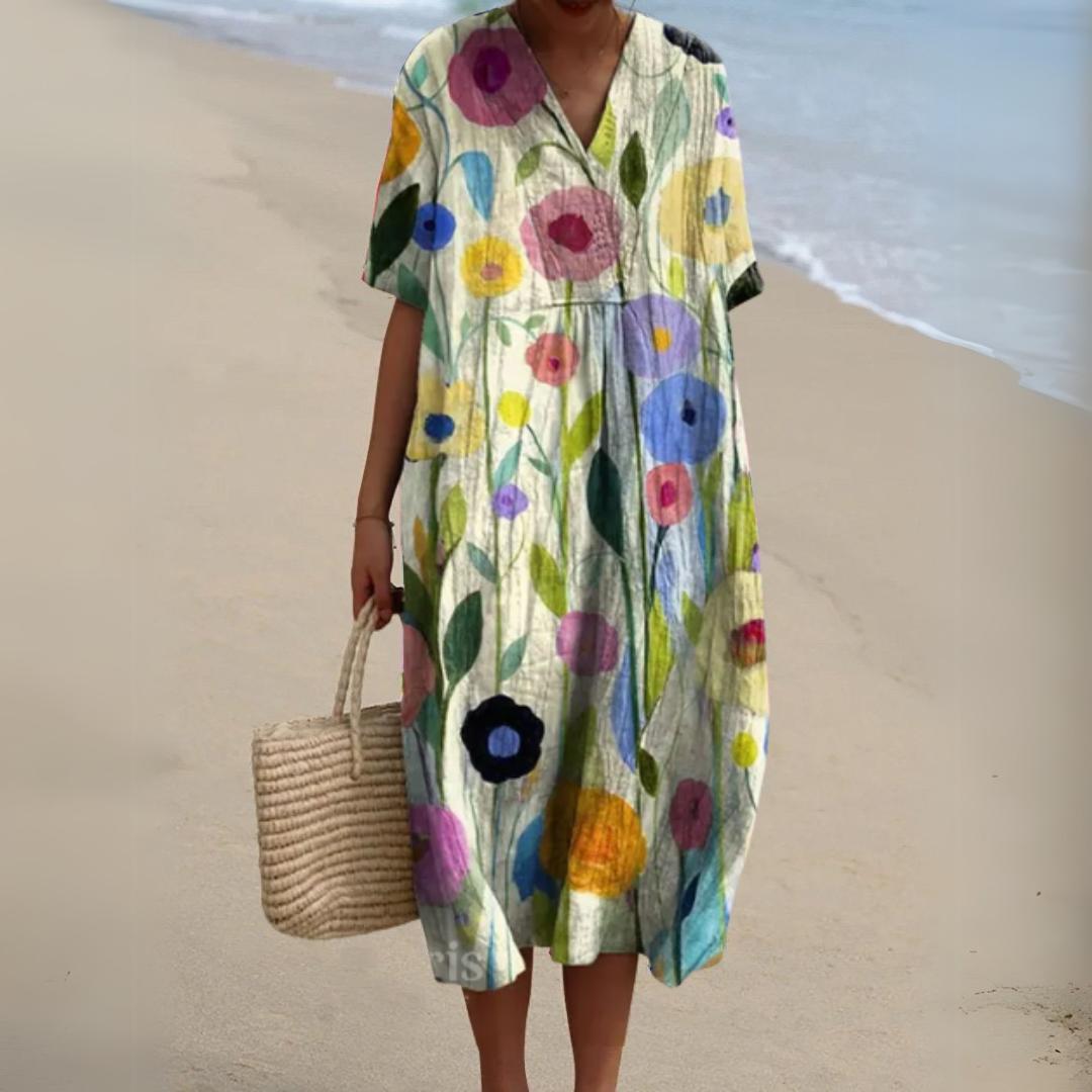 Women's Summer Multicolour V-Neck Dress-Jivoca