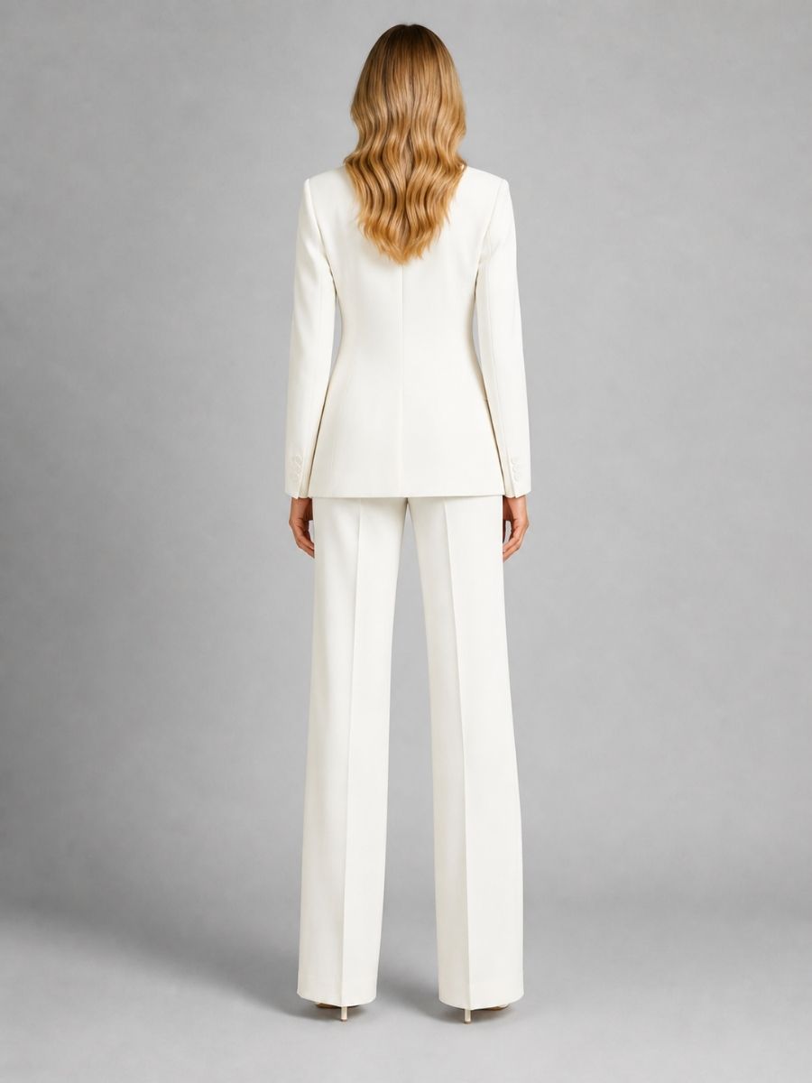 Women's Tailored Blazer And Wide-Leg Trousers Two-Piece Set-Jivoca
