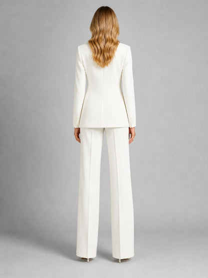 Women's Tailored Blazer And Wide-Leg Trousers Two-Piece Set-Jivoca