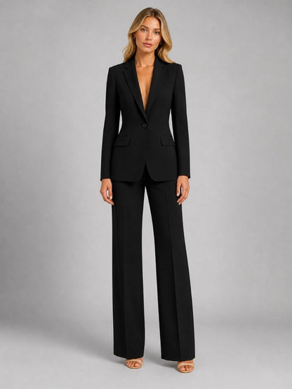 Women's Tailored Blazer And Wide-Leg Trousers Two-Piece Set-Jivoca