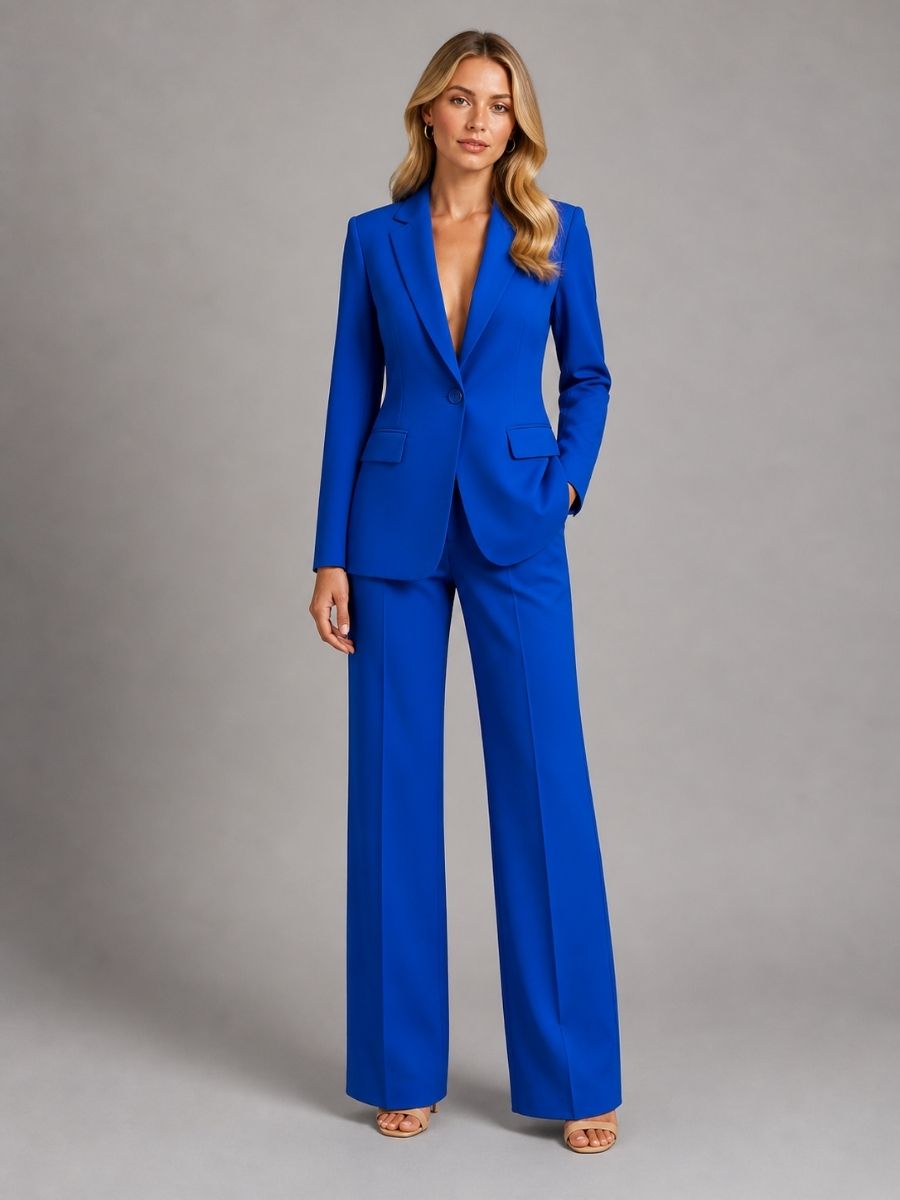 Women's Tailored Blazer And Wide-Leg Trousers Two-Piece Set-Jivoca