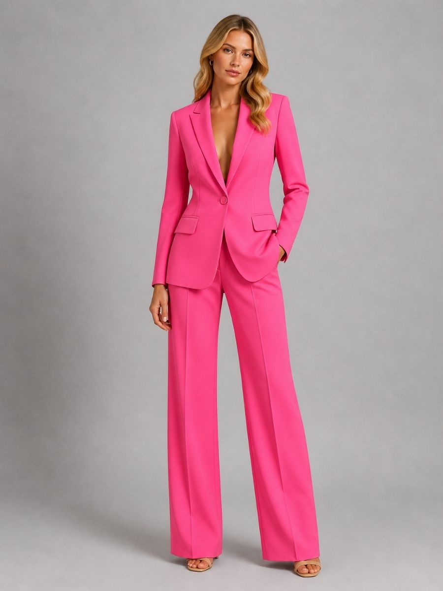 Women's Tailored Blazer And Wide-Leg Trousers Two-Piece Set-Jivoca