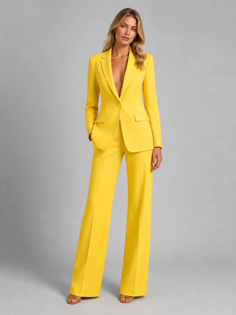 Women's Tailored Blazer And Wide-Leg Trousers Two-Piece Set-Jivoca