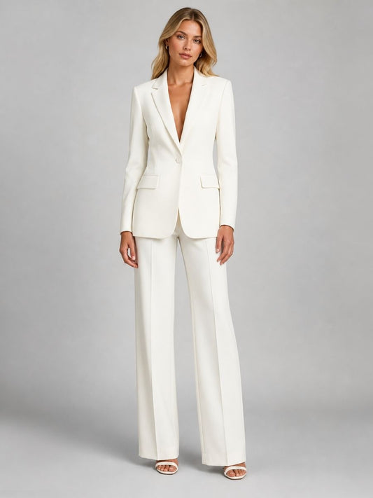 Women's Tailored Blazer And Wide-Leg Trousers Two-Piece Set-Jivoca