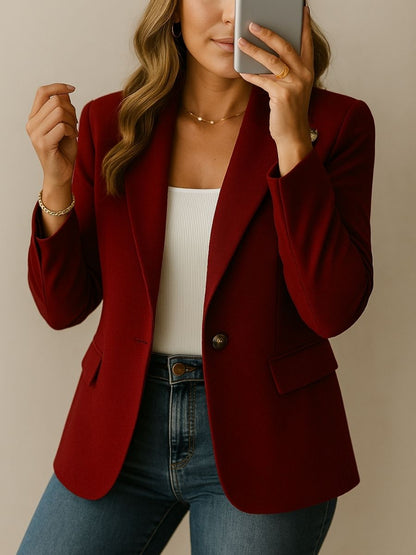 Women's Tailored Blazer With Single-Button Closure-Jivoca