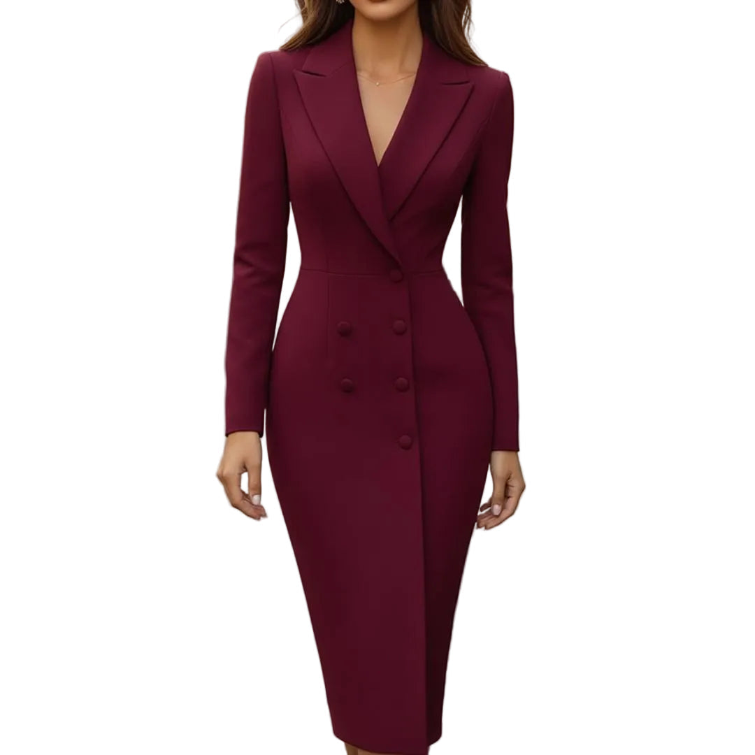 Women's Tailored Midi Dress With Long Sleeves-Jivoca