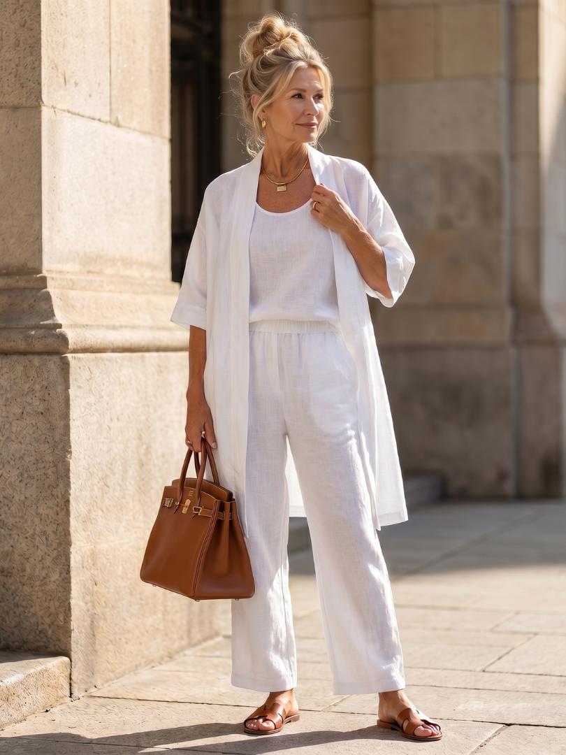 Women's Three-Piece Top and Wide-Leg Trouser Set-Jivoca