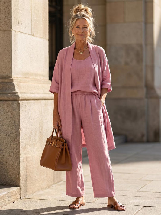 Women's Three-Piece Top and Wide-Leg Trouser Set-Jivoca