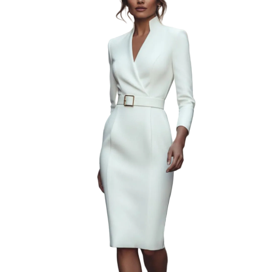 Women's V-Neck Midi Dress With 3/4 Sleeves-Jivoca