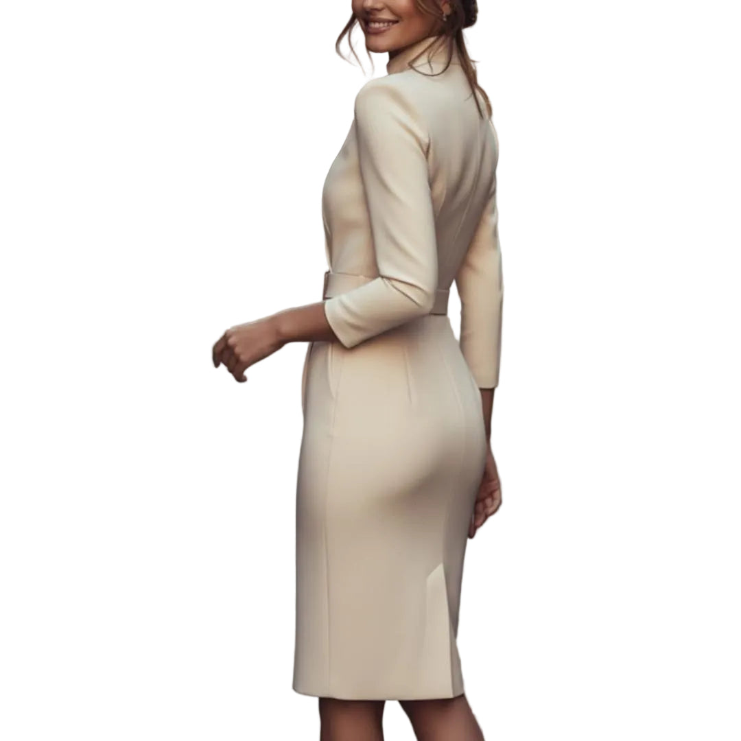 Women's V-Neck Midi Dress With 3/4 Sleeves-Jivoca