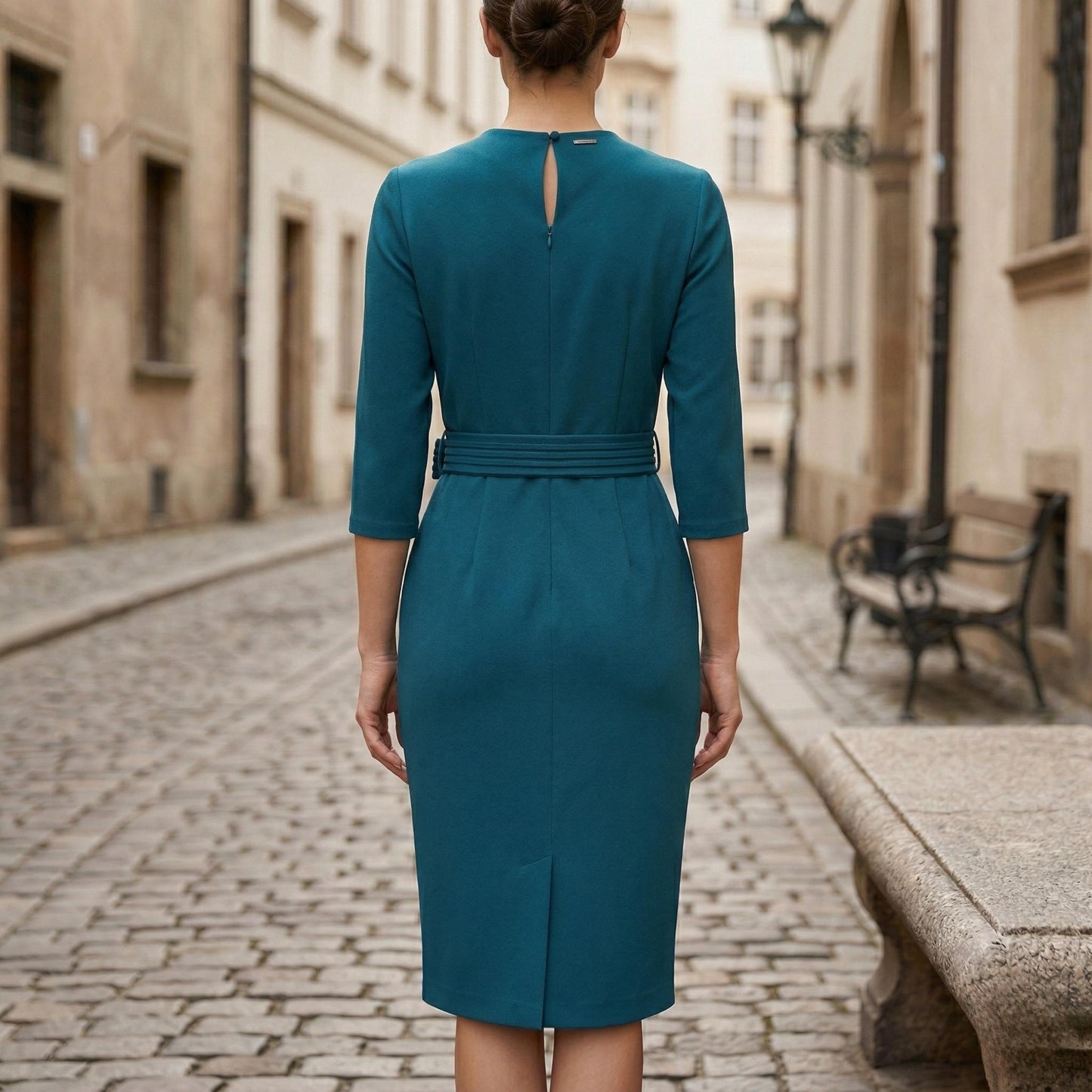 Women's V-Neck Midi Dress With Belt-Jivoca