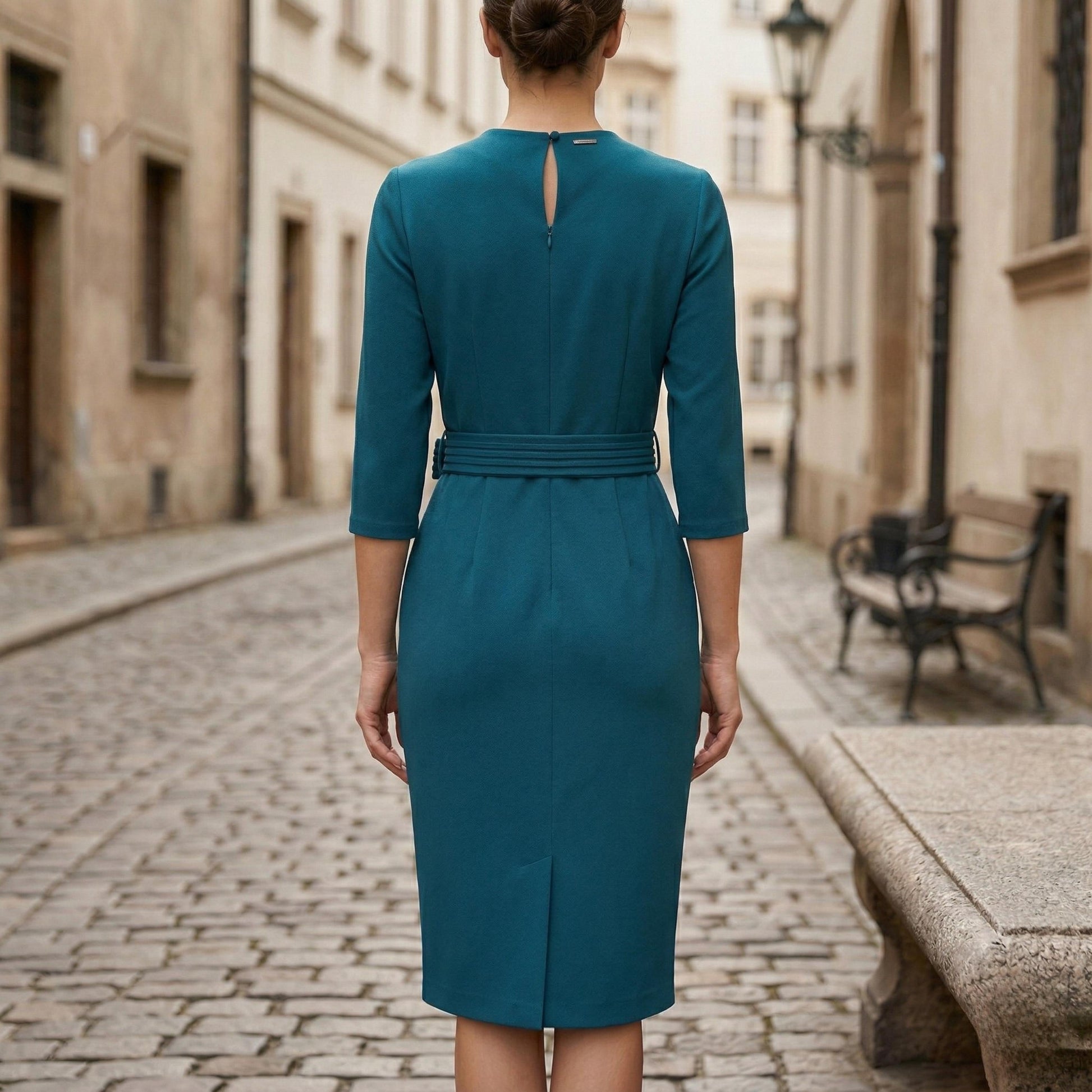Women's V-Neck Midi Dress With Belt-Jivoca