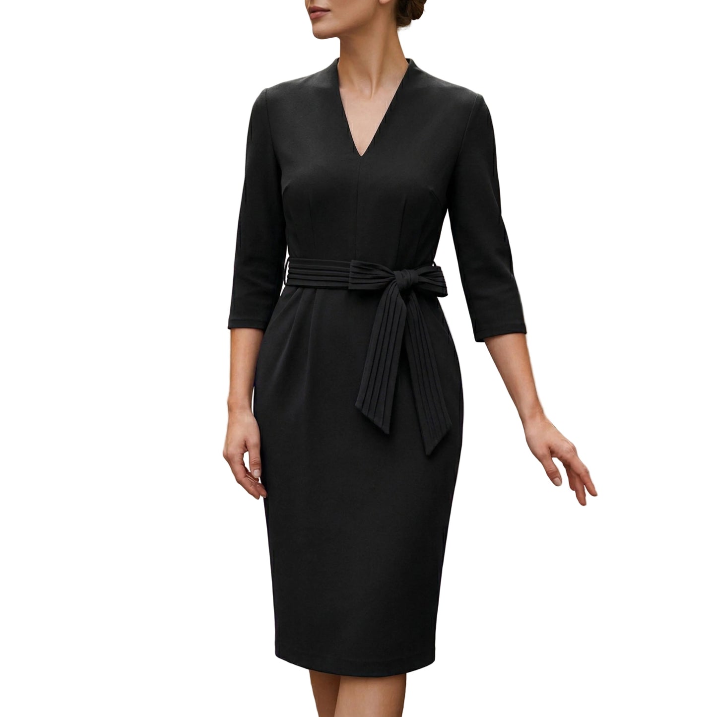 Women's V-Neck Midi Dress With Belt-Jivoca