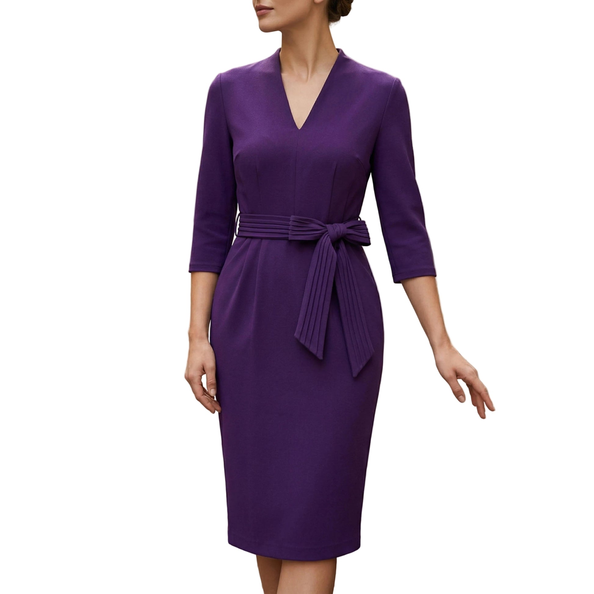 Women's V-Neck Midi Dress With Belt-Jivoca