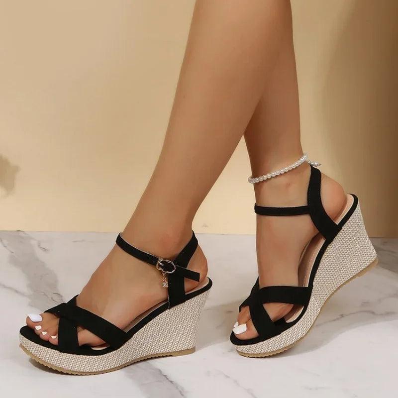 Women's Wedge Sandals With Adjustable Ankle Strap-Jivoca