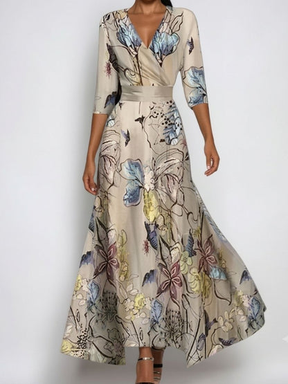 Women's Wrap Style Dress With 3/4 Sleeves-Jivoca
