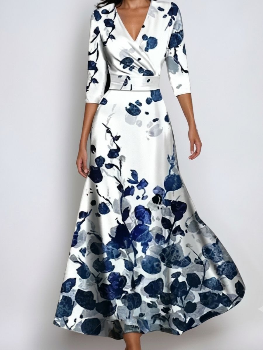 Women's Wrap Style Dress With 3/4 Sleeves-Jivoca